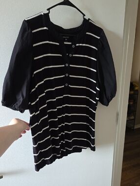 Nine West Black and White Striped Button-Front Tunic
